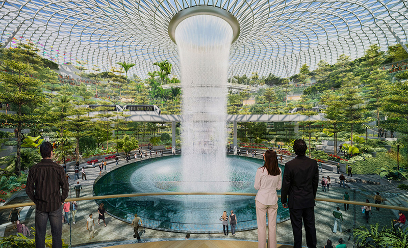 Illustration for article titled ​Cúpulas y una cascada de 40m: asà será el aeropuerto más extravagante